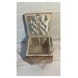 Vintage Wicker Sewing Notions Basket Embroidered Top