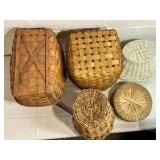 Group of 5 vintage wicker wood baskets