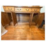 Oak Hutch Curio cabinet light with drawers and mirror back