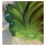 Vintage green pottery leaf shaped wall pocket