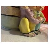 Pair vintage pottery planters Shawnee donkey, Russetti oriental couple