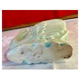 Vintage green pottery swan vase spoon rest