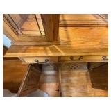 Oak Hutch Curio cabinet light with drawers and mirror back