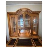 Oak Hutch Curio cabinet light with drawers and mirror back