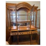 Oak Hutch Curio cabinet light with drawers and mirror back
