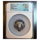 5oz 2020 Ivory Coast Antiqued Water Buffalo, Top Pop, 1 of 80, .999 Silver
