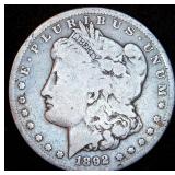 Better Date 1892-CC Morgan Silver Dollar, Original Surfaces, Near Full Rims, G+/VG
