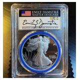 Perfect Emily Damstra 2022-W Silver Eagle, Blue Ring Mint Designer Series, Top Pop PR70 DCAM, 1 of 450