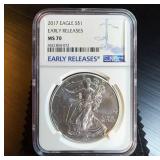 2017 NGC MS 70 Silver Eagle, Early Releases, Mint Fresh