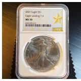 2021 Type 2 MS 70 Silver Eagle, Star Label, Mint Fresh