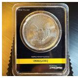 Apmex 2021 Type 1 Silver Eagle, PCGS 1st Strike Eligible, Sealed Holder