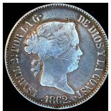Moderately Scarce 1862 Spain Silver Reales, Beautiful Unaltered Patina, Fine, KM# 611.1