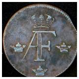 1761 Sweden 1 Ore, Unaltered Surfaces, KM# 460, Clipped Planchet, VF/VF+, 265 yrs old