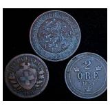 AU 1929 Netherlands 2 1/2 Cent + (2) Mid 19th Century European Coins