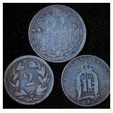 AU 1929 Netherlands 2 1/2 Cent + (2) Mid 19th Century European Coins