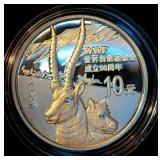 Scarce DCAM 2011 WWF 50th Anniversary Silver PRC 10 Yuan Tibeten Antelope, 1oz .999