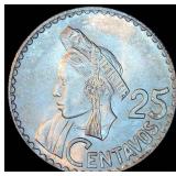 Uncirculated 1963 Guatemala Silver 25 Centavos, Unaltered w/Near Full Luster