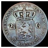 1849 Netherlands Silver 2 /12 Gulden, 1st Year, Possible RPD, VG+/F, .945 Fine, Unaltered