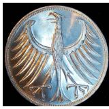 High Grade Uncirculated 1970-D Silver German 5 Deutsche Mark, Full Luster, Lettered Edge