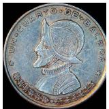XF+ 1961 Panama Silver 1/4 Balboa, Unaltered w/Partial Luster, .90 Fine