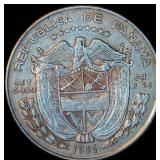 XF+ 1961 Panama Silver 1/4 Balboa, Unaltered w/Partial Luster, .90 Fine