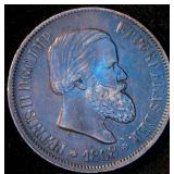 XF+ 1868 Brazil Empire 20 Réis, Beautiful Red/Brown KM# 474