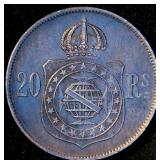 XF+ 1868 Brazil Empire 20 Réis, Beautiful Red/Brown KM# 474