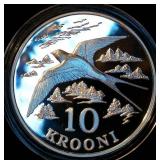 Scarce, High Grade 1992 Estonia 10 Krooni Barn Swallow Sterling Silver Proof KM# 26