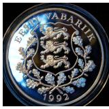 Scarce, High Grade 1992 Estonia 10 Krooni Barn Swallow Sterling Silver Proof KM# 26