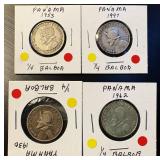 Collection of (4) Silver Panama 1/4 Balboas, All Unaltered .72 OzT ASW Total