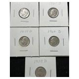 GROUP OF 5 US ROOSEVELT DIMES