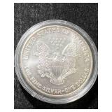 1999 AMERICAN SILVER EAGLE 1 TROY OZ .999 FINE SILVER IN COLOR