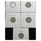 GROUP OF 5 US ROOSEVELT DIMES