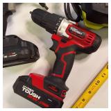 Lot includes a Ryobi 18V ONE+ HP brushless drill, a Ryobi 18V ONE+ work light, a Hyper Tough 20V drill, batteries & charger