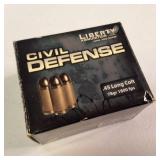 1 box of Liberty Ammunition Civil Defense cartridges in .45 Long Colt caliber