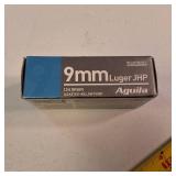 1 box of Aguila 9mm Luger 124-grain Jacketed Hollow Point (JHP) handgun ammunition.