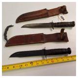 Lot of Two KABAR Vintage Knives. Utica / Cutco with sheaths -  USMC