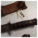 Lot of Two KABAR Vintage Knives. Utica / Cutco with sheaths -  USMC