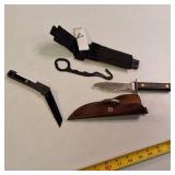 2 Knives, sheaths, hook style gutting tool