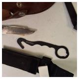 2 Knives, sheaths, hook style gutting tool