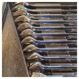 Snap-on 13-piece 12-point metric Flank Drive combination wrench set, model OEXM713B.