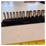 Snap-on 12-piece, 3/8" drive, 6-point metric deep socket set with a magnetic holder