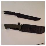 Lot of two tactical machetes with sawback spines plus sheaths