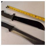 Lot of two tactical machetes with sawback spines plus sheaths