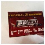 This lot features four 25-round (100 TL)  boxes of Federal UltraSteel Double Stack high-velocity steel shotshells.