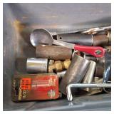 Plano 16-inch tool box with a variety of assorted hand tools and hardware.