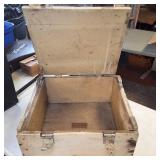 Vintage Military Style Wood Crate with Hinged Lid