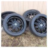 Awesome Set of 4 Custom Black & Chrome Wheels with Nitto 420V Luxury Truck Tires (inlcudes lug nuts)