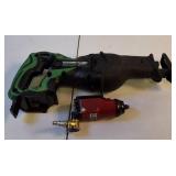 Lot of (2)  Hitachi CR18DL 18V Reciprocating Saw and a compact Chicago Pneumatic CP719 1/4" Air Impact Wrench.