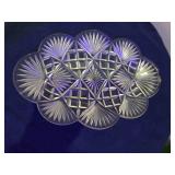 10 Piece Glass Lot- American Brilliant cut glass bowl & serving platter, juicer, shot glasses, sherbert dish,